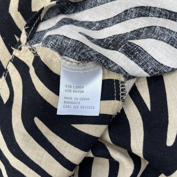 Rachel Zoe Linen Blouse Top Womens Size XL Black Animal Print Tie Mob Wife - Picture 7 of 8